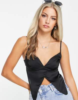 satin butterfly top in black-White
