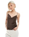 [Stradivarius] Stradivarius satin cami top in chocolate-Brown L BROWN