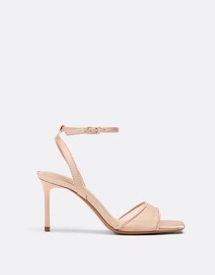  Satin-effect heeled sandals in beige