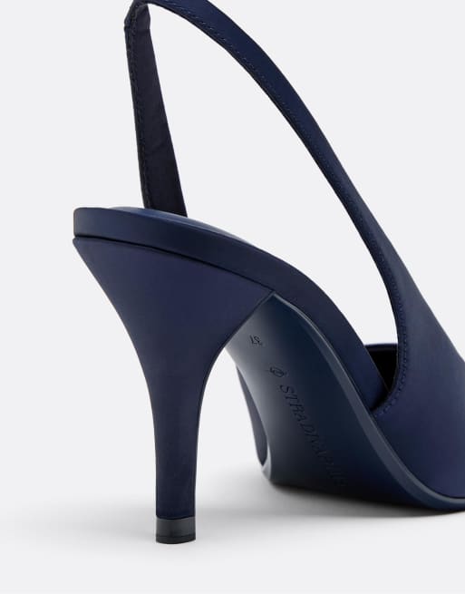 Stradivarius Satin effect heeled shoes in blue, 3 of 4