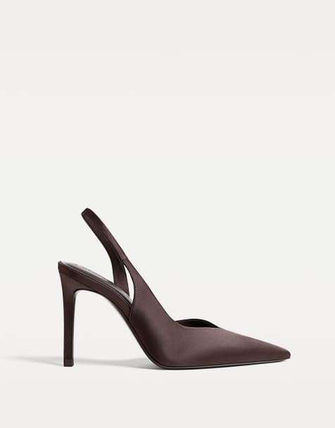 Stradivarius satin heels in brown - view 1