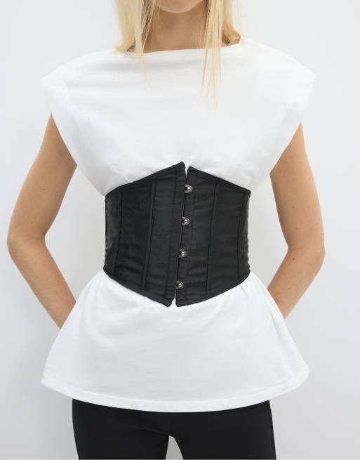 Stradivarius Satin-Korsettgürtel in Schwarz, 2 von 4