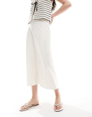 Stradivarius Satin Midi Skirt In Yellow