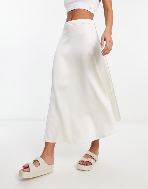 Stradivarius Satin Midi Skirt In Ecru Asos 