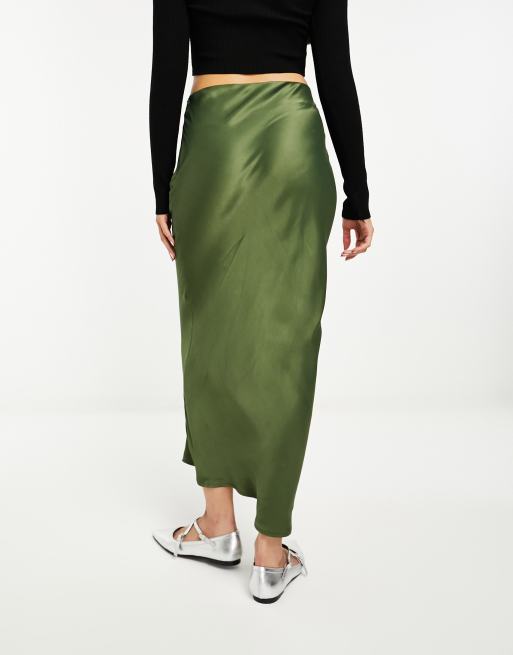 Satin Slip Skirt-Olive Green