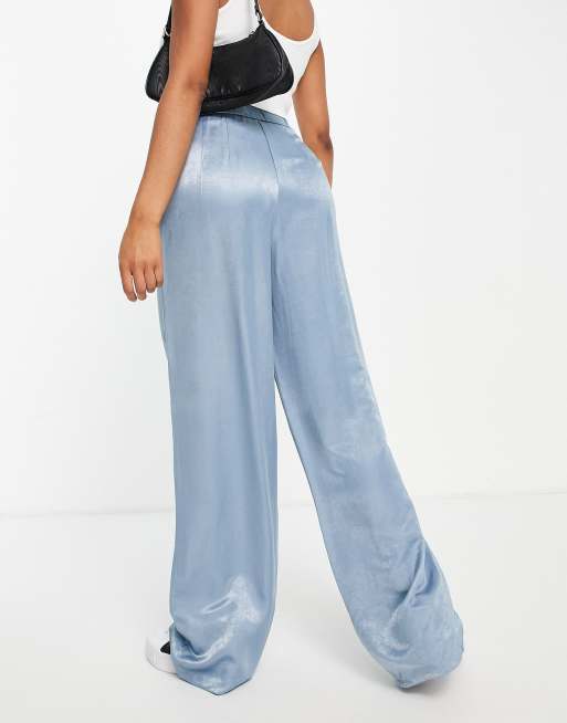 Stradivarius satin pants in blue, 2 of 4