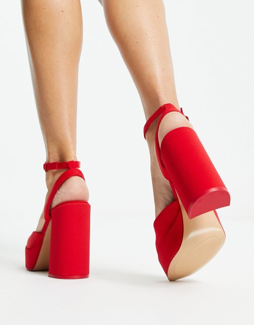 Stradivarius satin platform in red, 2 of 4