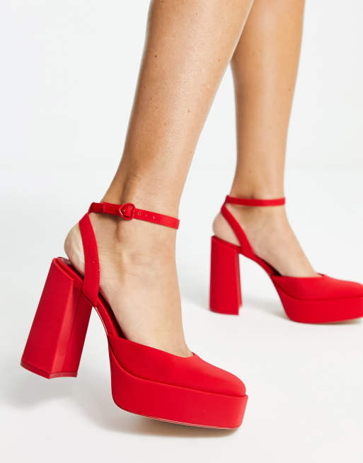 Stradivarius satin platform in red, 4 of 4