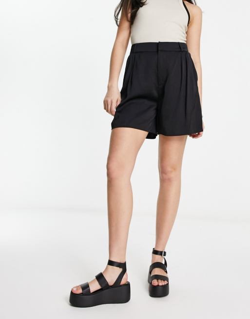 Stradivarius satin runner shorts in black 