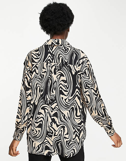 Women Shirts & Blouses/Stradivarius satin shirt in abstract retro wave print 