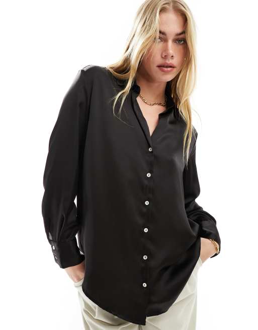 Stradivarius Satin Shirt In Black Asos