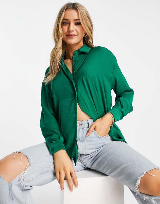 Stradivarius satin shirt in green