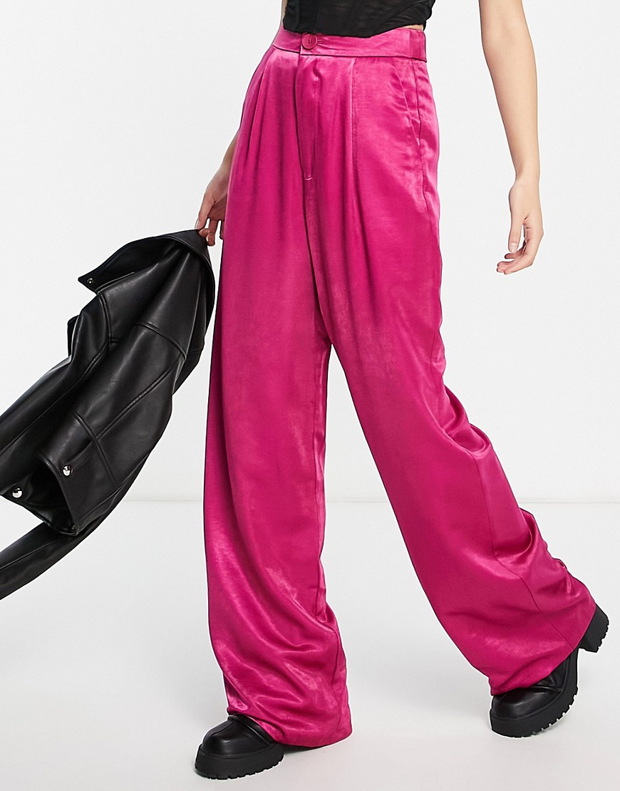 stradivarius satin trousers in pink