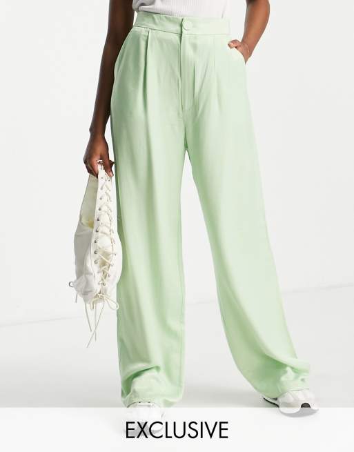 Green satin best sale wide leg trousers