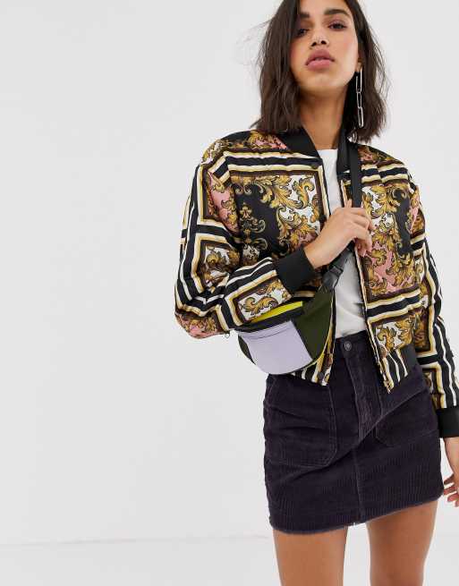 Stradivarius Scarf Print Bomber Jacket In Multi