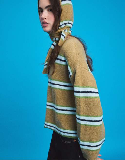 Stradivarius scarfstickad tröja i olivgrönt, 5 av 7