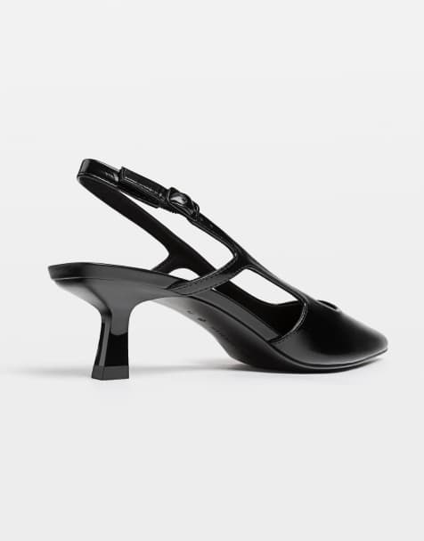 Stradivarius - Scarpe con tacchetto a spillo e cinturino posteriore nere a pianta larga - view 1