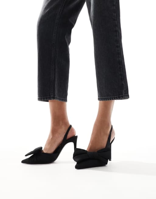 Stradivarius - Scarpe con tacco nere con cinturino sul retro con fiocco