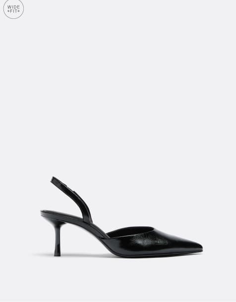 Stradivarius scarpe slingback con tacco basso pianta larga nere - view 1