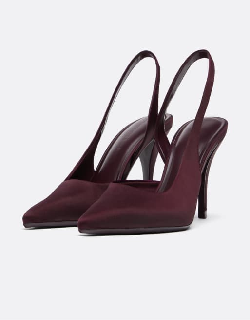 Stradivarius scarpe slingback con tacco bordeaux, 3 di 6