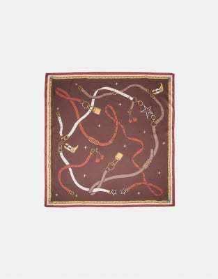 Stradivarius - Schal in Braun mit Vorhängeschloss-Muster-Brown