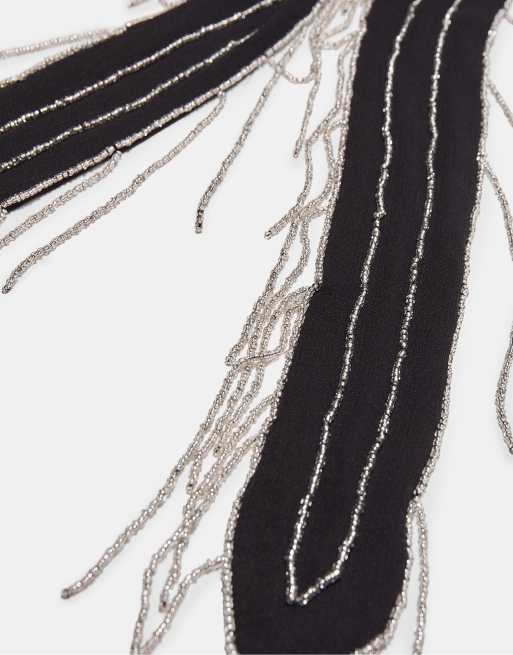 Stradivarius – Schal in Schwarz mit Perlenbesatz, 3 von 3