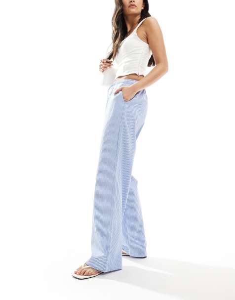 Stradivarius – Schlupfhose aus Popeline in gestreiftem Blau - view 1