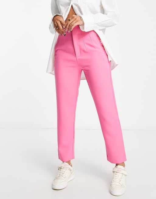 Stradivarius – Schmal geschnittene Zigarettenhose in Rosa 