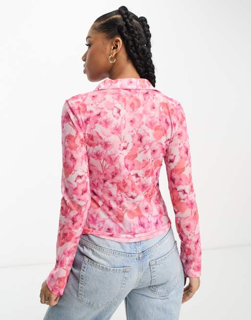 Stradivarius – Schmal geschnittenes Hemd aus Netzstoff mit Blumenprint, 2 von 4