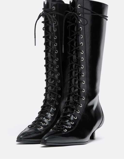 Stradivarius Schnürstiefel mit Absatz in Schwarz, 5 von 7