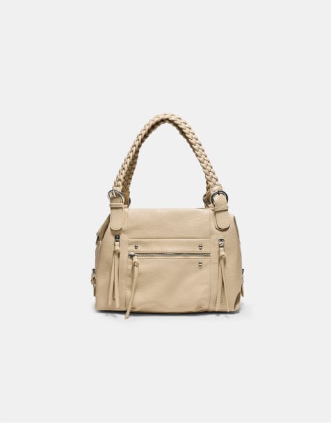 Stradivarius schoudertas met gevlochten schouderband in beige - view 1
