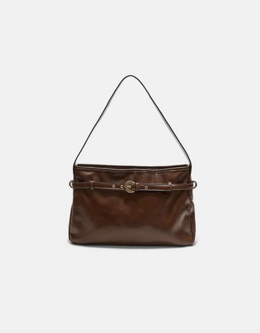 Stradivarius - Schoudertas met riem in bruin