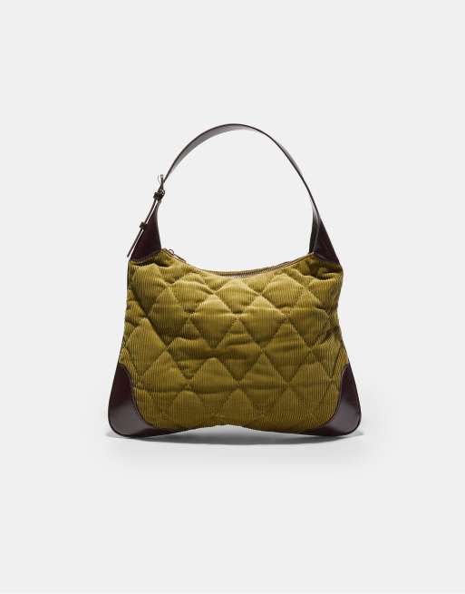 Stradivarius - Schoudertas van contrasterend corduroy in olijfgroen, 4 van 4