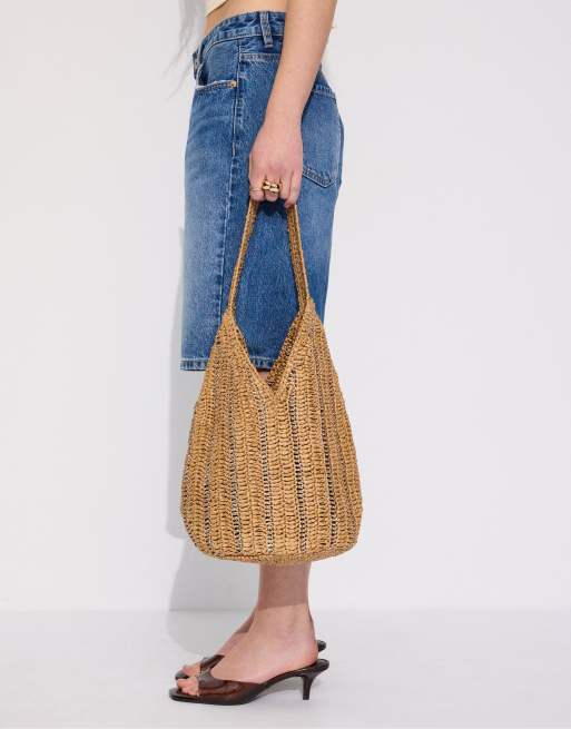 Stradivarius - Schoudertas van raffia met metallic draad in ecru, 3 van 4