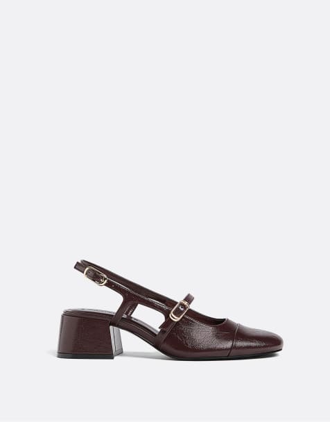 Stradivarius – Schuhe im Mary-Jane-Stil in Burgunderrot mit Blockabsatz - view 1