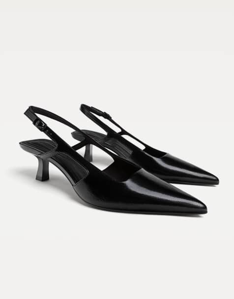 Stradivarius – Schuhe in Schwarz mit Kitten-Absatz und Fersenriemchen - view 1