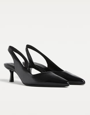 Stradivarius - Schuhe in Schwarz mit Kitten-Heel-Absatz und Fersenriemen