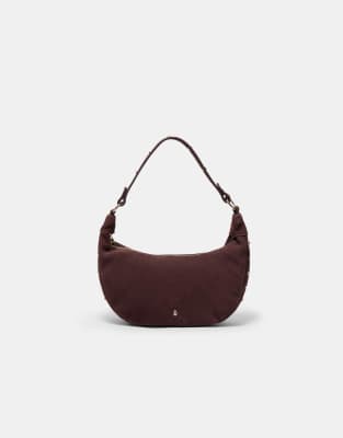 Stradivarius - Schultertasche aus 100% Leder in Brown mit Nietenbesatz