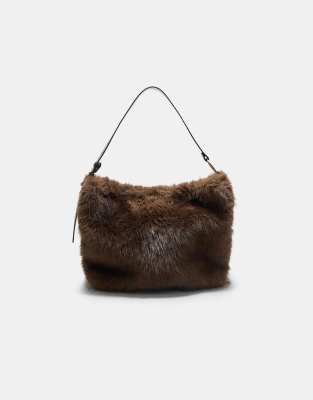 Stradivarius - Schultertasche aus Kunstpelz in Braun-Brown