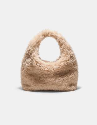 Stradivarius - Schultertasche aus Kunstpelz in Ecru-Weiß