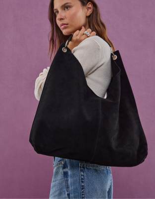 Stradivarius - Schultertasche aus Leder in Schwarz mit Ringdetails