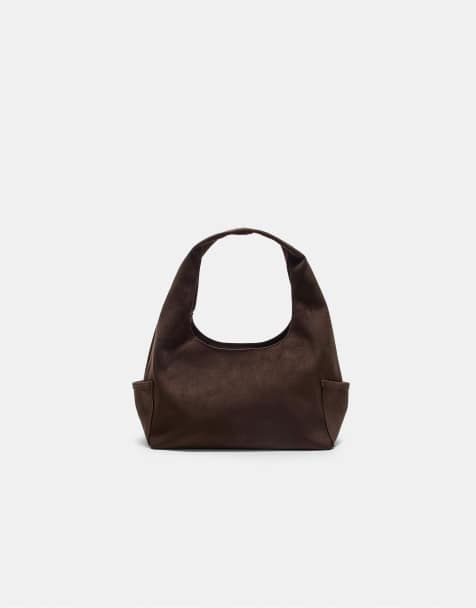 Stradivarius – Schultertasche aus Wildlederimitat in Braun mit Taschen - view 1