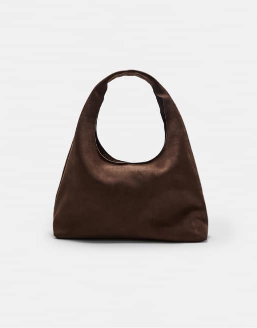 Stradivarius – Schultertasche aus Wildlederimitat in Braun, 4 von 4