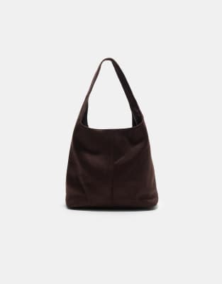 Stradivarius - Schultertasche aus Wildlederimitat in Braun-Brown