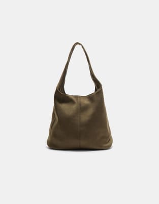 Stradivarius - Schultertasche aus Wildlederimitat in Khaki-Grün