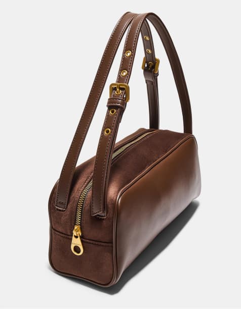 Stradivarius – Schultertasche in Braun mit Kontrastdesign und zwei Henkeln - view 1