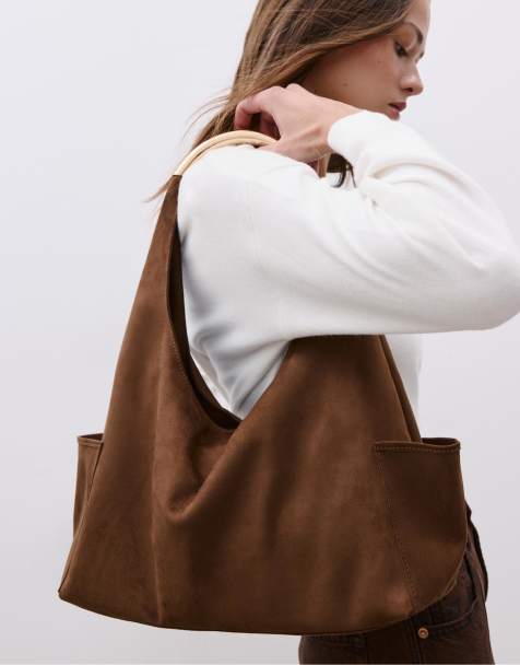 Stradivarius – Schultertasche in Braun mit Metall-Henkel - view 1