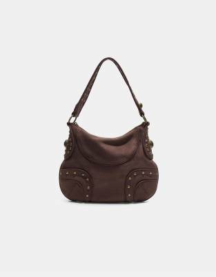 Stradivarius - Schultertasche in Braun mit Nietendetail-Brown