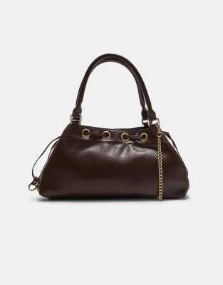 Stradivarius - Schultertasche in Braun mit Ösen-Brown