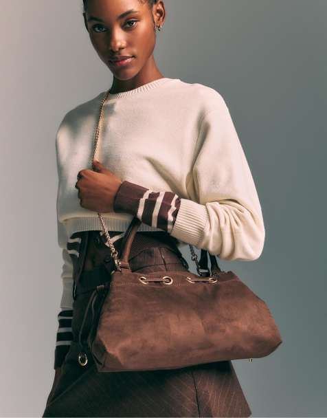 Stradivarius – Schultertasche in Braun mit Ösen - view 1